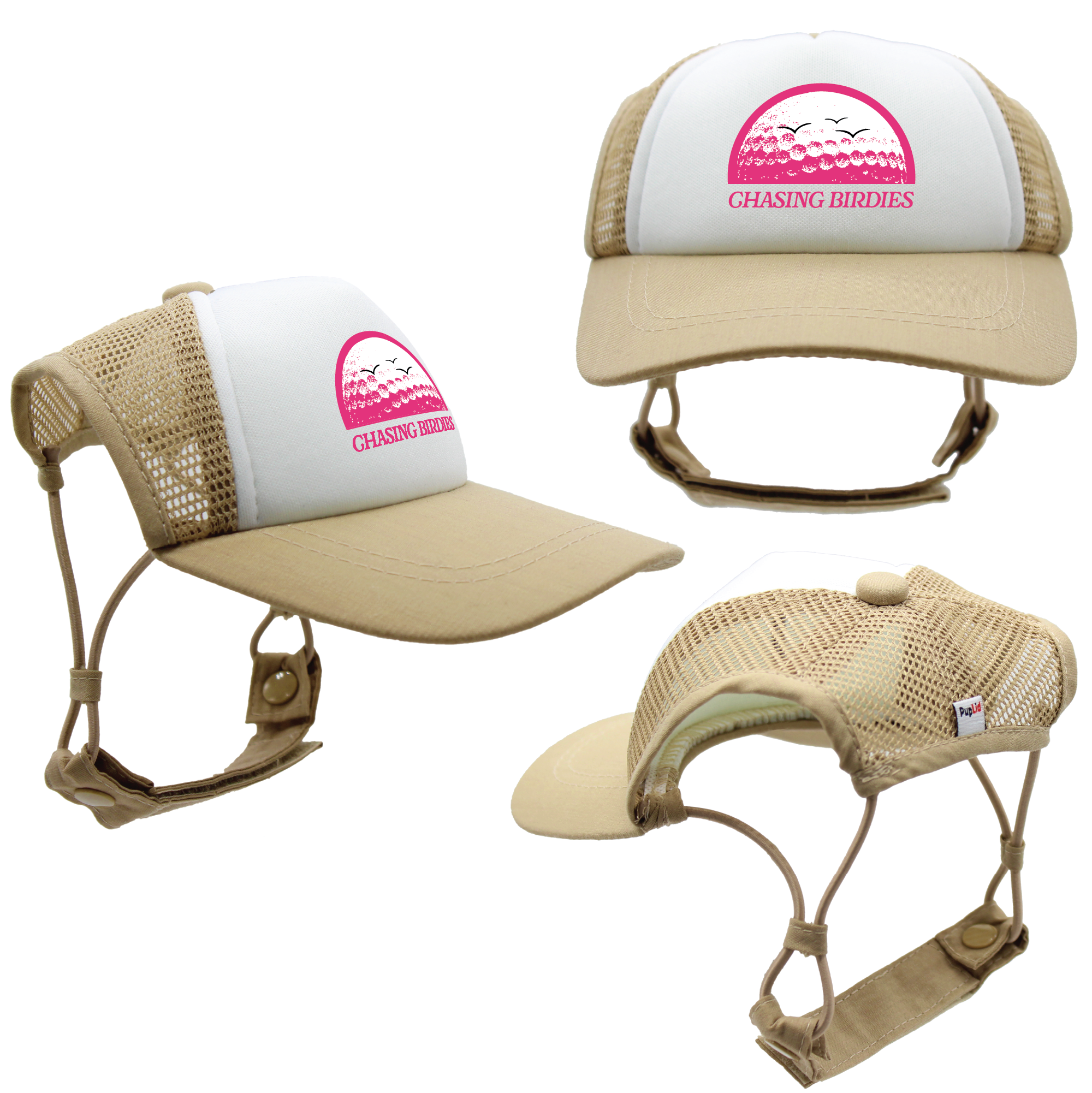 Pink Chasing Birdies | PupLid Trucker Hats for Dogs | Duke & Daisee NZ