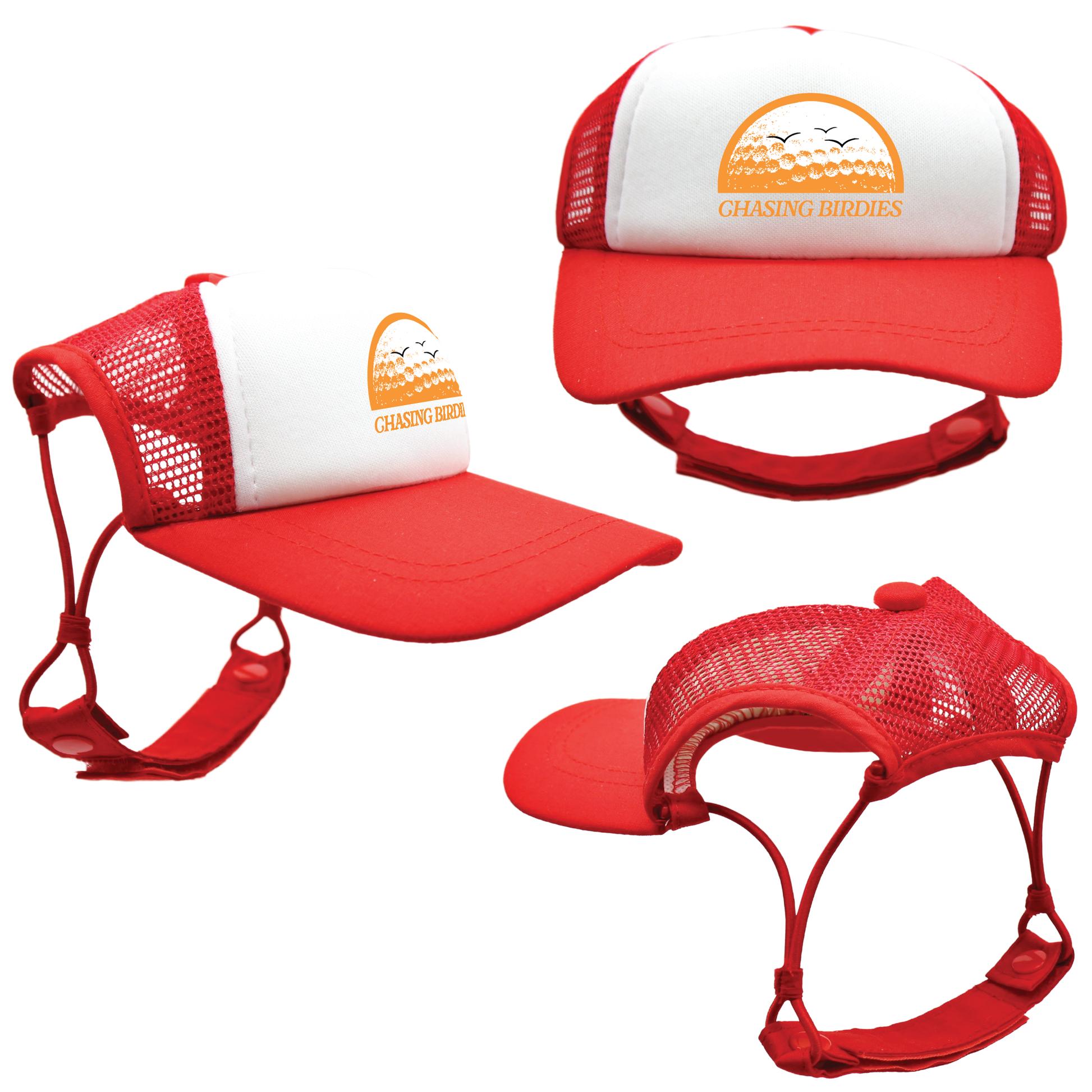 Orange Chasing Birdies | PupLid Trucker Hats for Dogs | Duke & Daisee NZ